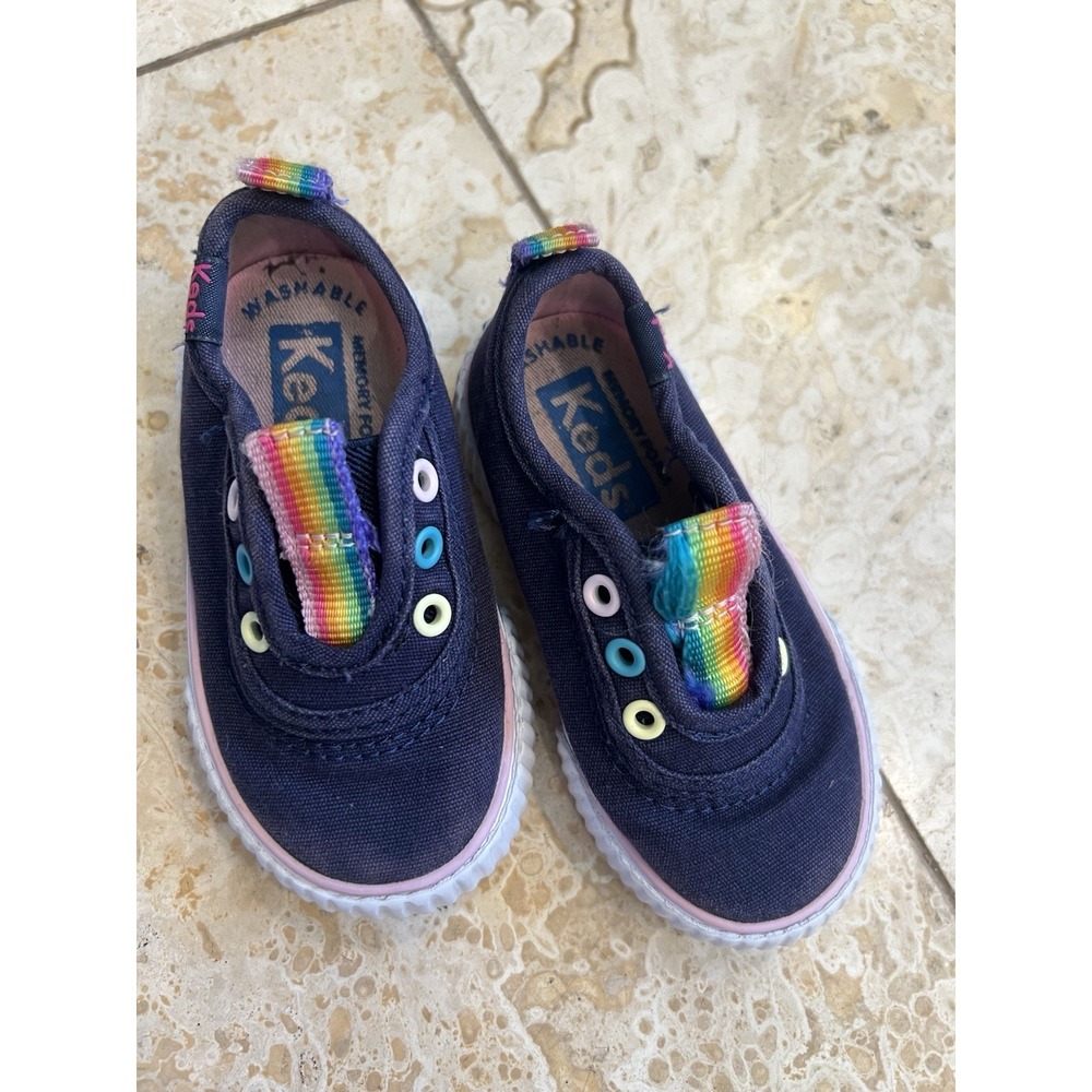 Keds Toddler Slip-On Shoes Size 5M Navy Rainbow Tabs Washable